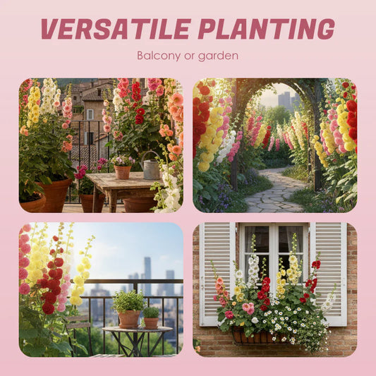 🌺Double Hollyhock Seeds – Fall & Winter Planting, Perennial Blooms & Stunning Garden Elegance 🍂