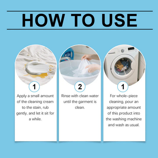 🔥 BUY 1 GET 1 FREE! 🔥 Multi-Purpose Laundry Stain Remover Cream - Erases Tough Stains like Grease, Wine, Ink without Damaging Fabrics 👕✨